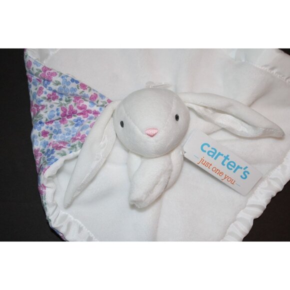 Carter's Just One You White Bunny Plush Lovey Pink Blue Floral   Blanket - Picture 7 of 7